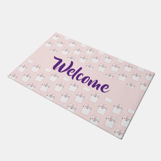 Paillasson Motif de chat chaton à couchage mignon Bienvenue (Incliné)