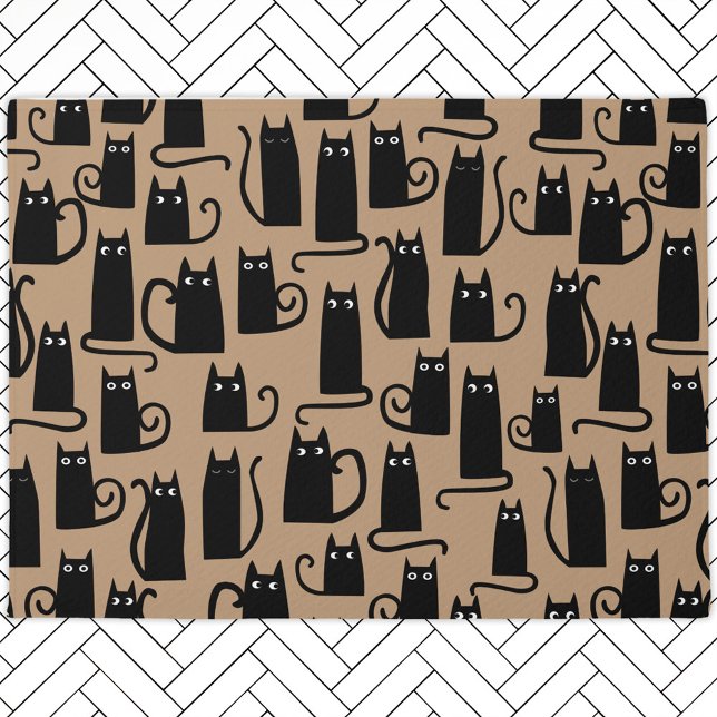 Paillasson Motif de chat noir (Fun black kitty cat pattern welcome doormat for animal lovers)