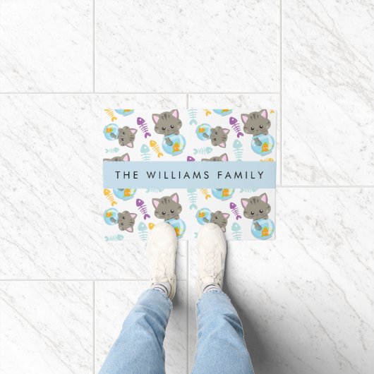 Paillasson Motif De Chats, Chats Mignons, Chatons, Votre Nom (Intérieur)
