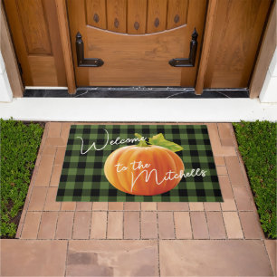 Paillasson Motif de chèque orange Citrouille noir vert Accuei