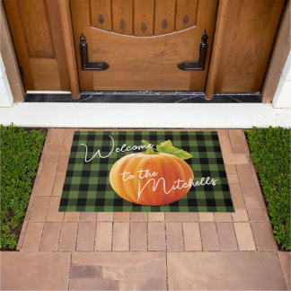 Paillasson Motif de chèque orange Citrouille noir vert Accuei