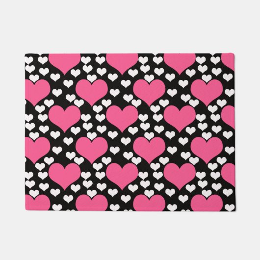 Paillasson Motif de Coeurs d'Amour Rose Noir Blanc (Devant)