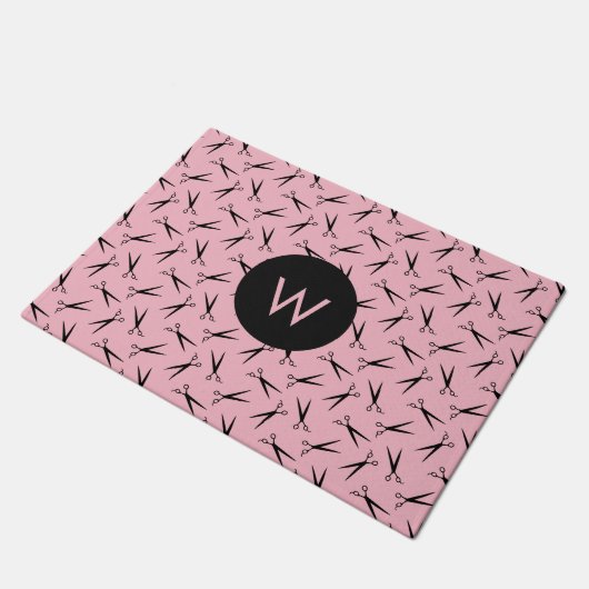 Paillasson Motif de coiffeur de ciseaux de monogramme (Incliné)
