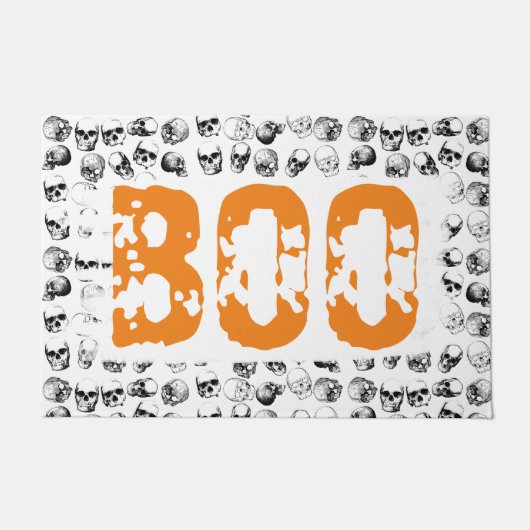 Paillasson Motif de crâne Éffrayant Orange Boo Halloween (Devant)