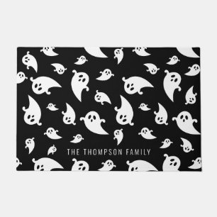 Paillasson Motif de fantôme noir et blanc avec nom Halloween