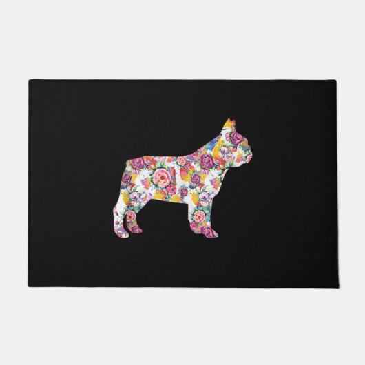 Paillasson motif de fleur bulldog français| cadeau de chien c (Devant)