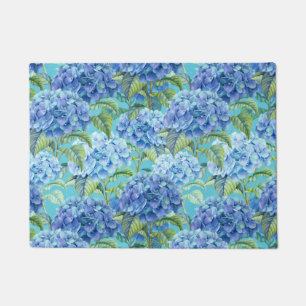 Paillasson Motif de fleur floral bleu d'hortensia
