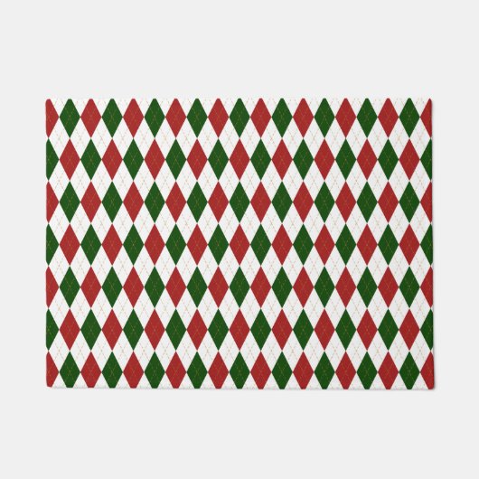 Paillasson Motif de Jacquard Diamant Arlequin rouge et vert (Devant)