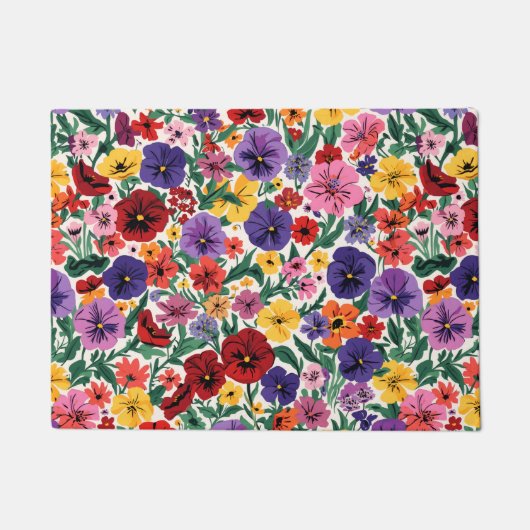 Paillasson Motif de jardin floral de pensées printanières lum (Devant)