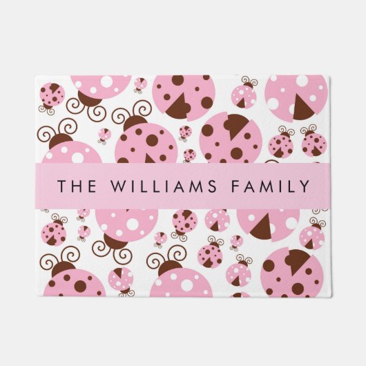 Paillasson Motif De Ladybugs, Ladybugs Rose, Votre Nom (Devant)
