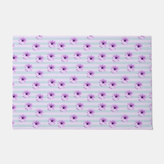 Paillasson motif de marguerite rayée de bleu et de violet (Devant)