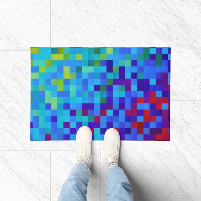 Paillasson motif de pixels 8 bits Vibrant brillant Geeky bleu (Intérieur)