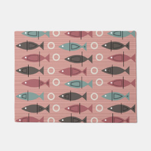 Paillasson Motif de poisson moderne du milieu du siècle rose
