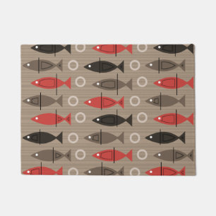 Paillasson Motif de poisson moderne du milieu du siècle Tan