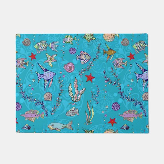Paillasson Motif de poissons de turquoise (Devant)
