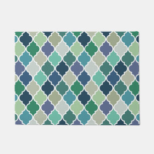 Paillasson Motif de quatrefoil bleu, vert et turquoise