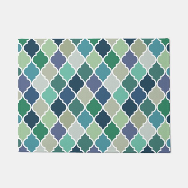 Paillasson Motif de quatrefoil bleu, vert et turquoise (Devant)