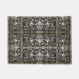 Paillasson motif de rinceaux sépia et noir