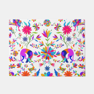 Paillasson Motif de style Otomi avec Weims, lapins et oiseaux