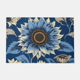 Paillasson Motif de tournesol bleu vintage
