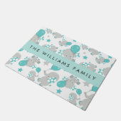 Paillasson Motif D'Eléphants, Eléphants Mignons, Votre Nom (Incliné)