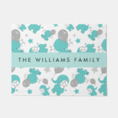 Paillasson Motif Des Eléphants Bleus, Étoiles, Votre Nom (Devant)