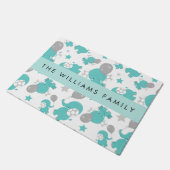 Paillasson Motif Des Eléphants Bleus, Étoiles, Votre Nom (Incliné)