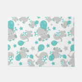 Paillasson Motif Des Eléphants, Eléphants Mignons - Gris Bleu (Devant)