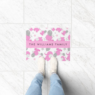 Paillasson Motif Des Eléphants Roses, Étoiles, Votre Nom