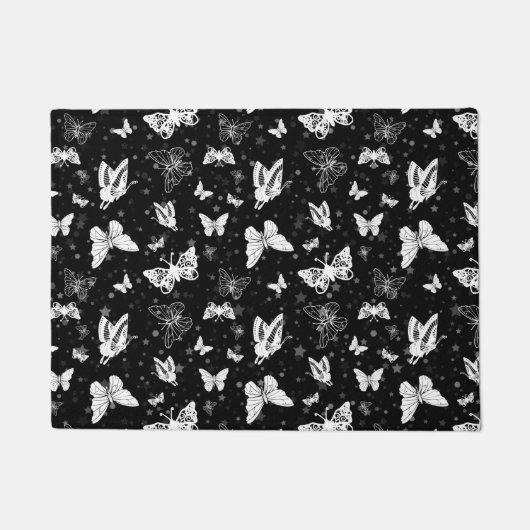 Paillasson Motif d'illustration noir blanc papillon (Devant)