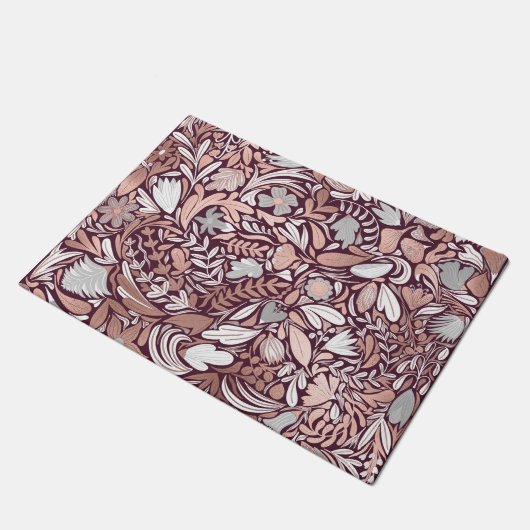 Paillasson Motif d'illustrations florales de Bourgogne rose (Incliné)