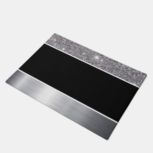 Paillasson Motif d'impression en argent noir Parties scintill (Incliné)