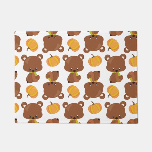 Paillasson Motif D'Ours, Ours Mignons, Automne, Citrouille (Devant)