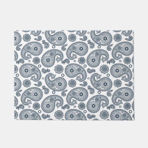 Paillasson Motif en cachemire bleu foncé indien sur blanc
