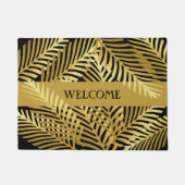 Paillasson Motif Exotique Feuille De Palme D'Or Sur Noir (Devant)