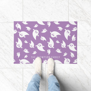 Paillasson Motif fantôme violet et blanc avec nom Halloween