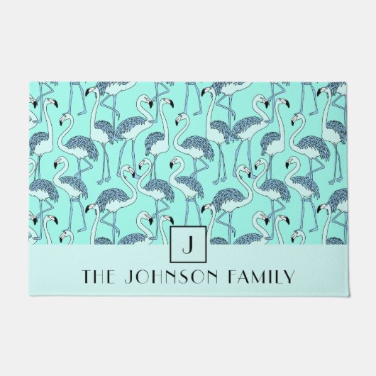 Paillasson Motif Flamant Monogramme Moderne (Devant)