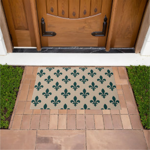 Paillasson Motif Fleur de Lis, Vert Royal Français sur Crème