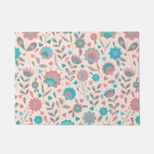 Paillasson Motif floral d'art populaire turquoise et de (Devant)