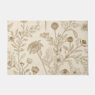 Paillasson Motif floral de dessin botanique en sépia antique