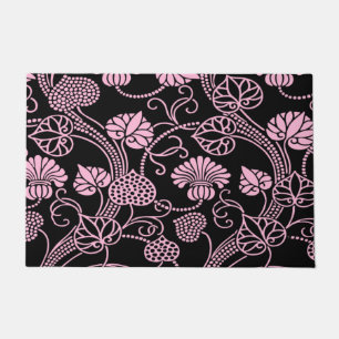 Paillasson Motif floral rétro rose sur fond noir