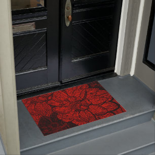 Paillasson Motif floral rouge de dahlia rouge et noir