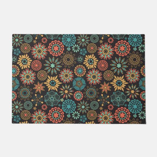 Paillasson Motif floral turquoise orangé moderne (Devant)