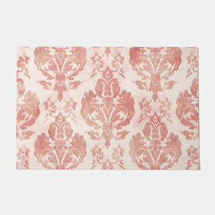 Paillasson Motif Floral Vintage Aquarelle Damassé Rose
