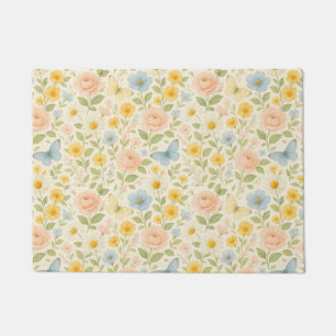 Paillasson Motif floral vintage coloré avec papillons