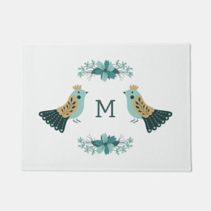 Paillasson Motif folklorique scandinave avec oiseaux et fleur