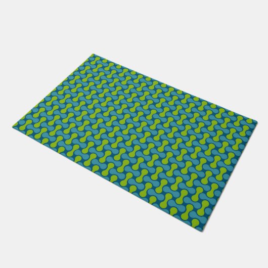 Paillasson Motif géométrique Abstrait rétro en bleu et vert (Incliné)