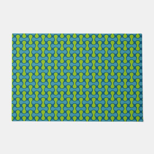 Paillasson Motif géométrique Abstrait rétro en bleu et vert (Devant)