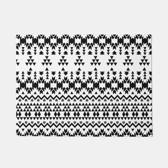 Paillasson Motif géométrique Aztec noir et blanc (Devant)