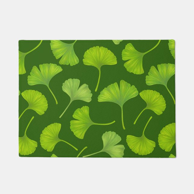 Paillasson Motif Ginkgo sur vert foncé (Devant)